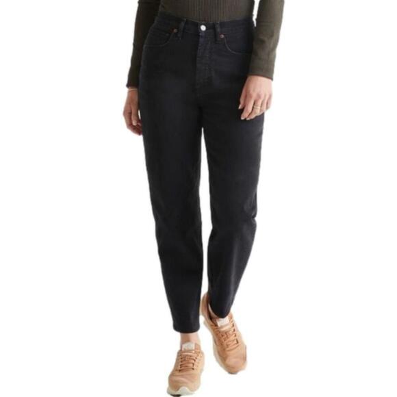 🚓 NWT Du/er Midweight Performance Denim High Rise Taper 90s Jean Black 25W 31L - Picture 1 of 12